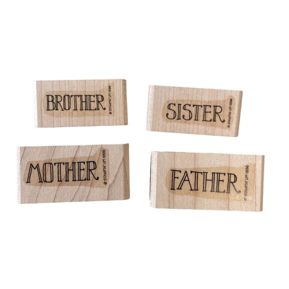 Vintage 1996 Stampin' Up! Father Mother Daughter Brother Rubber Stamps Set Of 4 - Picture 1 of 2